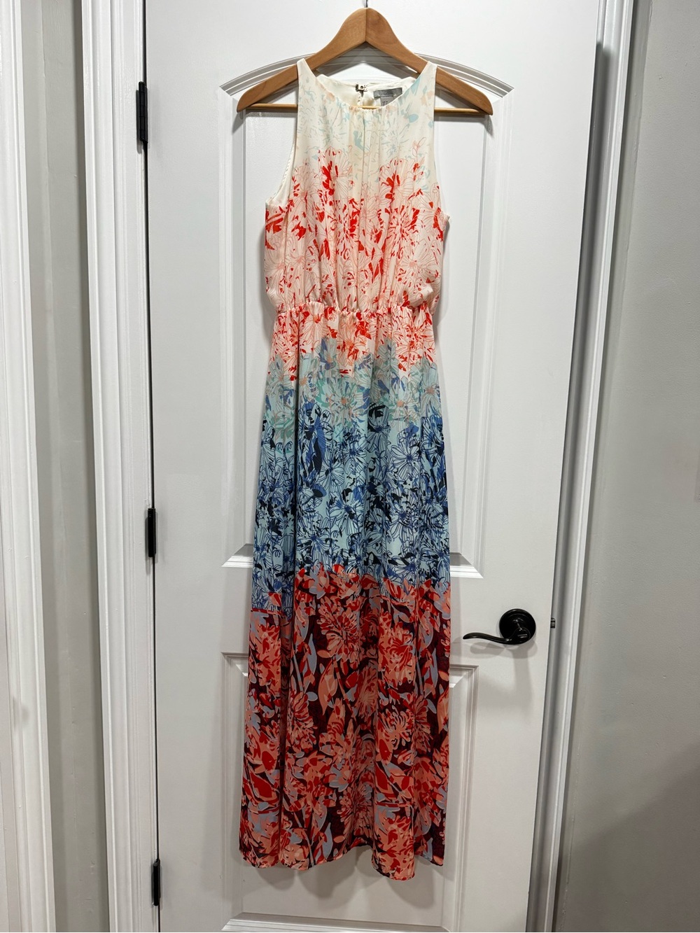 H&M Coral, Blue & Cream Floral Ombre Maxi Dress